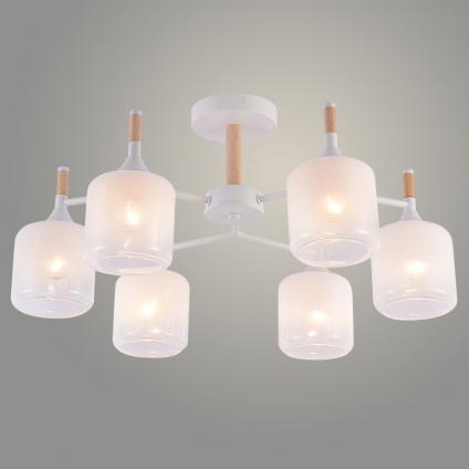 Люстра XA1681/6 WH+WOOD белый 6х60W E27 d590 h290, HN25